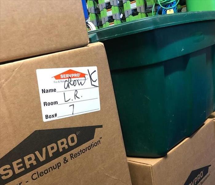 Boxes with labels stored at ERVPRO® of Greater Waco